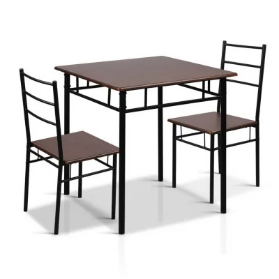 Artiss Machal 3-Piece Dining Set - Walnut & Black - Industrial Design with Particle Board & Reinforced Steel Frame