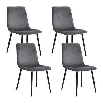 Artiss Dining Chairs Set of 4 Velvet Upholstered Grey, Iron Legs, Wide Seat, 150kg Capacity, Modern Design, 45x42x86cm