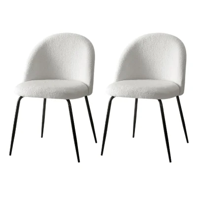 Artiss Dining Chairs Set of 2, Sherpa Fabric, White, 49x49x78cm, Luxurious Comfort, Modern Design, Versatile Use