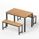 Artiss 3-Piece Dining Set: Natural Oak Table & Benches, Space-Saving Metal Frame, 110cm x 70cm, Scandinavian Style