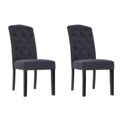 Artiss Dansk Dining Chairs Set of 2 - Dark Grey Linen Parsons Chair with Tufted Back, Foam Padding, Pinewood Frame