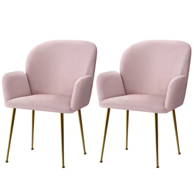 Artiss Velvet Dining Chairs Set of 2 - Plush Pink Armchair with Steel Legs, Luxurious Comfort & Style for Any Room