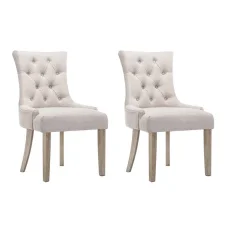 Artiss Cayes Dining Chairs Set of 2 - French Provincial Beige Linen, 13cm Cushioned Seat, Rubber Wood Legs, 89cm High