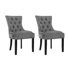 Artiss Cayes Set of 2 Velvet French Provincial Dining Chairs, Grey, 89cm – Elegant, Tufted Design with Solid Wood Legs