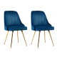 Artiss Velvet Dining Chairs Set of 2, Blue - Channel Tufted, Gold Legs, High Resilience Foam, 150kg Capacity, 44x41x80cm