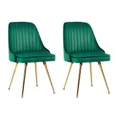 Artiss Velvet Dining Chairs Set of 2, Green, with Gold Splayed Legs - 44x41x80cm, High Resilience Foam, Timeless Design