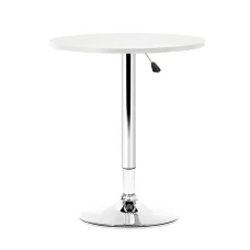 Artiss Bar Table, MDF & Steel, 60cm Round, White, Adjustable Height, 360° Swivel, Indoor/Outdoor Use