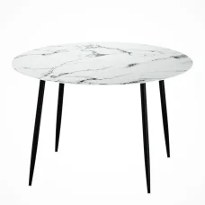Artiss Dining Table, Round Marble Effect, 110cm, White, Modern Design, Sturdy Metal Legs, Easy Assembly