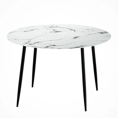 Artiss Dining Table, Round Marble Effect, 110cm, White, Modern Design, Sturdy Metal Legs, Easy Assembly