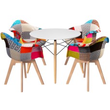 Artiss Dining Set: Mid-Century White Table & 4 Chairs with Beech Wood Legs, Scratch-Proof Finish, 100cm Diameter