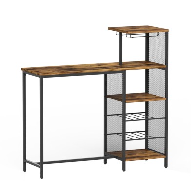 Artiss Industrial Bar Table 122cm Walnut with Wine Rack, Cup Holders, Multi-Level Storage, Metal Frame, MDF Top Artiss Industrial Bar Table 122cm Walnut with Wine Rack, Cup Holders, Multi-Level Storage, Metal Frame, MDF Top