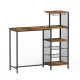Artiss Industrial Bar Table 122cm Walnut with Wine Rack, Cup Holders, Multi-Level Storage, Metal Frame, MDF Top