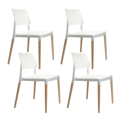 Artiss Dining Chairs Set of 4 White Belloch Replica, Solid Beech Wood Legs, Stackable, Indoor Outdoor Kitchen Use