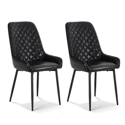 Artiss 2x Retro Dining Chairs, Black PU Leather, Diamond Tufted, Ergonomic Design, Sturdy Metal Legs, 40x40x88cm