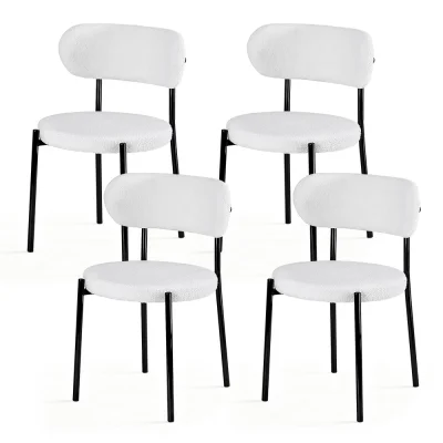 Artiss Set of 4 Sherpa Bouclé Dining Chairs - White, Curvy Backrest, High-Resilience Foam, Metal Legs, 52x47x80cm