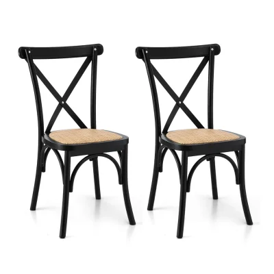 Artiss 2x Dining Chairs - Rattan Seat, Rubber Wood Frame, Black Finish, Ergonomic & Sturdy X-Shape Support, 88cm Height Artiss 2x Dining Chairs - Rattan Seat, Rubber Wood Frame, Black Finish, Ergonomic & Sturdy X-Shape Support, 88cm Height