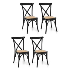 Artiss 4x Dining Chairs Rattan Seat Rubber Wood Frame Black 42x42x88cm - Ergonomic, Indoor-Outdoor, Easy Assembly