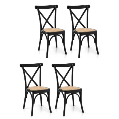 Artiss 4x Dining Chairs Rattan Seat Rubber Wood Frame Black 42x42x88cm - Ergonomic, Indoor-Outdoor, Easy Assembly