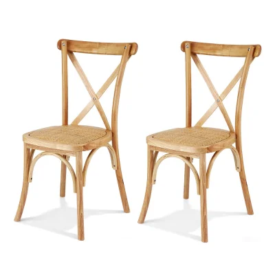 Artiss 2x Rattan Dining Chairs - Rubber Wood Frame, Ergonomic Design, 120kg Capacity, Indoor-Outdoor Use, Natural Finish Artiss 2x Rattan Dining Chairs - Rubber Wood Frame, Ergonomic Design, 120kg Capacity, Indoor-Outdoor Use, Natural Finish