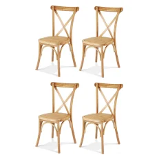 Artiss 4x Dining Chairs - Natural Rattan Seat, Rubber Wood Frame, Ergonomic Design, 120kg Capacity, Easy Assembly