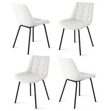 Artiss 4x Beige Velvet Dining Chairs, Tufted Design, Ergonomic, Metal Legs, 51x44x80cm for Kitchen, Lounge, Cafe