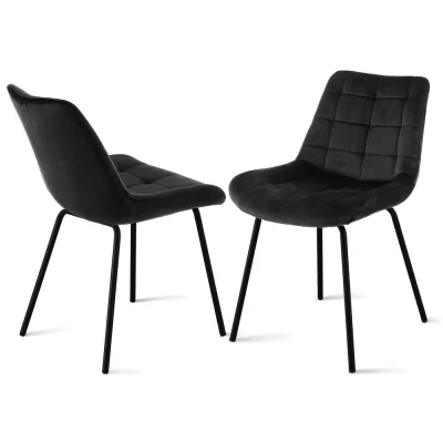 Artiss 2x Velvet Tufted Dining Chairs - Ergonomic, Comfy Padded Seat, Metal Legs, Black, 51x44x80cm, Versatile Style