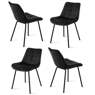 Artiss Set of 4 Black Velvet Dining Chairs – Grid Tufted, Ergonomic Design with Metal Legs, 51x44x80cm, Easy Assembly