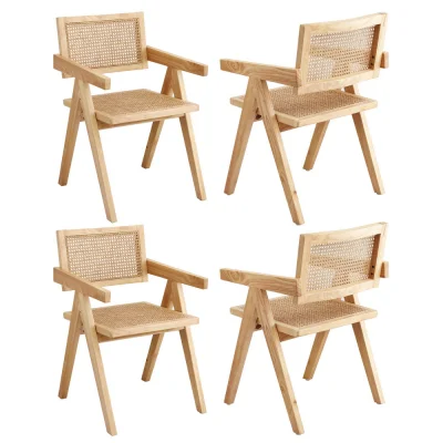 Artiss Set of 4 Dining Chairs - Natural Rubber Wood Frame, Rattan Seat, Ergonomic Design, 120kg Capacity, Easy Assembly