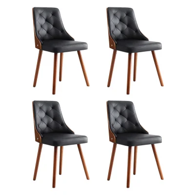 Artiss Set of 4 Black Dining Chairs PU Leather, Diamond Tufted, Foam Padded, Wooden Legs, 150kg Capacity