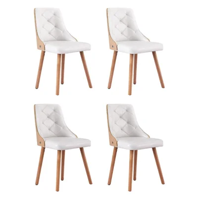 Artiss Set of 4 White Dining Chairs, PU Leather, Diamond Tufted, Padded Seat, Beech Wood Legs, 150kg Capacity