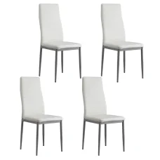Artiss Astra Dining Chairs Set of 4, White Leather Look, Channel Tufted, Waterproof, Metal Legs, 39x43x95cm