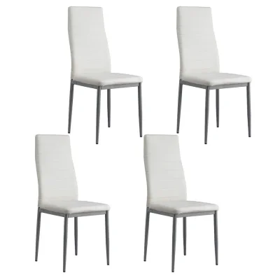 Artiss Astra Dining Chairs Set of 4, White Leather Look, Channel Tufted, Waterproof, Metal Legs, 39x43x95cm