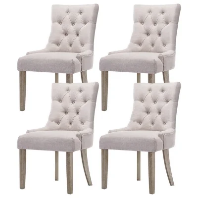 Artiss Cayes Dining Chairs Set of 4, French Provincial Style, Beige Linen, 13cm Cushion, Rubber Wood Legs, 89cm Height Artiss Cayes Dining Chairs Set of 4, French Provincial Style, Beige Linen, 13cm Cushion, Rubber Wood Legs, 89cm Height