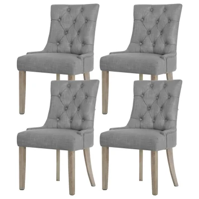 Artiss Cayes French Provincial Dining Chairs Set of 4 - Grey Linen, 13cm Cushion, Rubber Wood Legs, 1-Year Warranty Artiss Cayes French Provincial Dining Chairs Set of 4 - Grey Linen, 13cm Cushion, Rubber Wood Legs, 1-Year Warranty