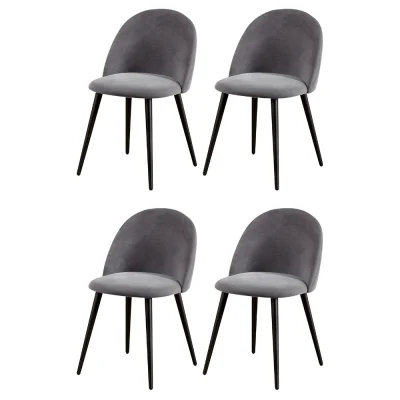 Artiss Velvet Dining Chairs Set of 4 - Dark Grey, Solid Iron Legs, Anti-Slip, Easy Assembly, 150kg Capacity