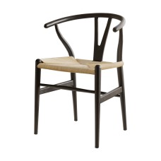 Artiss Dining Chair, Wooden Rattan, Black, 54.5x45.5x77.5cm, Ergonomic Wishbone Design, Comfortable & Durable