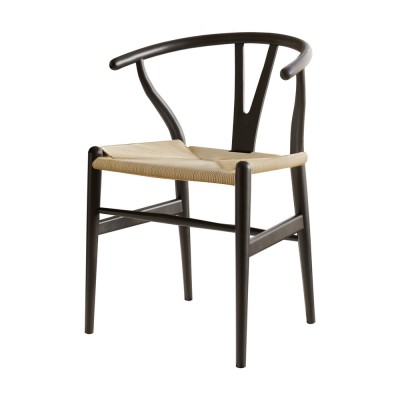 Artiss Dining Chair, Wooden Rattan, Black, 54.5x45.5x77.5cm, Ergonomic Wishbone Design, Comfortable & Durable