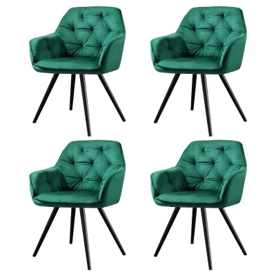 Artiss Velvet Diamond Tufted Dining Chairs Set of 4 - Green, Plush Armchair, Steel Legs, 150kg Capacity, 1-Year Warranty