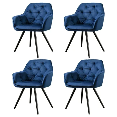 Artiss Set of 4 Velvet Dining Chairs, Blue, Diamond Tufted, Armrests, Solid Wood Frame, Steel Legs, 150kg Capacity