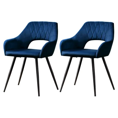 Artiss Caitlee Velvet Dining Chairs Set of 2 - Blue, Plush Comfort, Steel Legs, 150kg Capacity, Easy Assembly