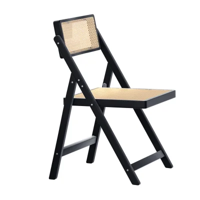 Artiss Dining Chair, Wooden Rattan, Foldable, Black, 45x51.5x82cm, Space-Saving, Comfortable, Easy Assembly