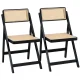 Artiss 2x Foldable Dining Chairs Black – Wooden Poplar Frame, Rattan-Style Seat, 150kg Capacity, No Assembly Required