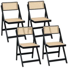 Artiss 4x Foldable Dining Chairs, Black Rattan-Style, Poplar Wood Frame, Space-Saving Design, 150KG Capacity