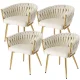 Artiss Set of 4 Velvet Dining Chairs - Beige, Solid Wood Frame, Steel Legs, 69cm, 150kg Capacity, Hand-Woven Backrest