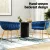 Artiss Set of 2 Velvet Dining Chairs, Hand-Woven Backrest, Armrest, Solid Steel Legs, Blue, 60x50x69cm