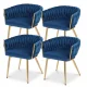 Artiss Set of 4 Velvet Dining Chairs - Blue - Hand-Woven Backrest, Solid Wood Frame, Steel Legs, 150kg Capacity