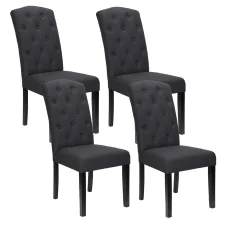Artiss Dansk Dining Chairs Set of 4 - Dark Grey Linen, Tufted Parsons Design, Extra Thick Foam, Pinewood Frame, 104cm
