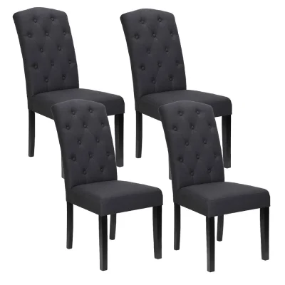 Artiss Dansk Dining Chairs Set of 4 - Dark Grey Linen, Tufted Parsons Design, Extra Thick Foam, Pinewood Frame, 104cm