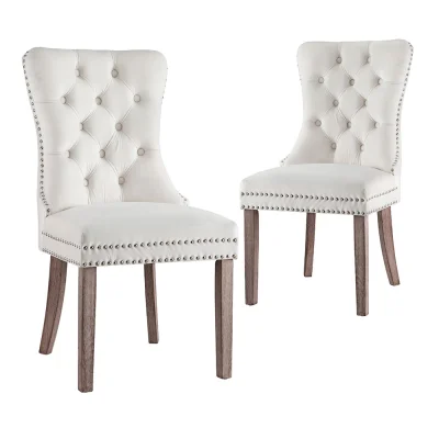 Artiss Set of 2 Beige Velvet Dining Chairs, Button Tufted Backrest, Rubberwood Legs, 50x46x96cm, 150kg Capacity