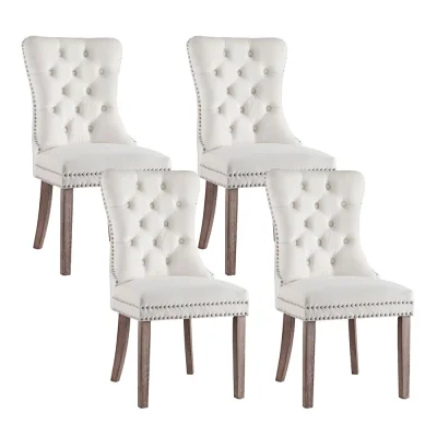 Artiss Set of 4 Beige Velvet Dining Chairs, Button Tufted Backrest, Rubberwood Legs, 150kg Capacity, 96cm High